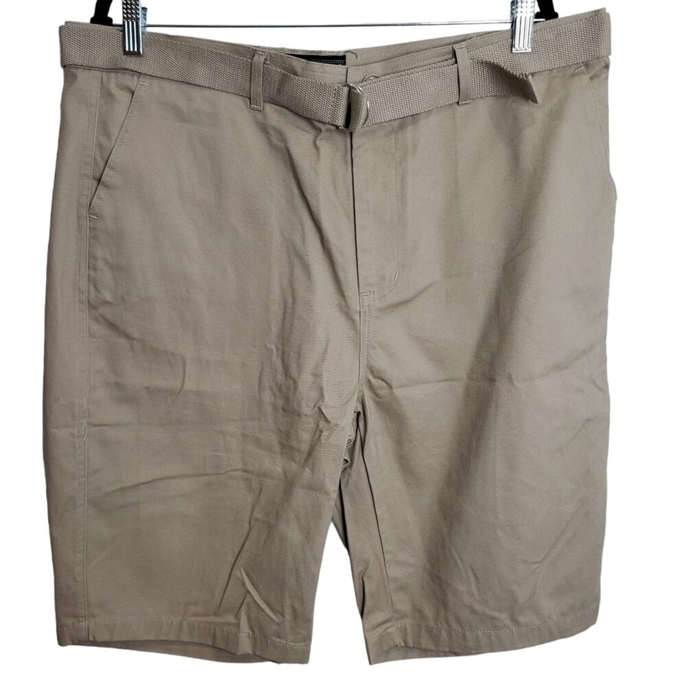 Wicked Stitch Flat Front Belted Khaki Shorts Size 38 NEW